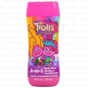 Trolls 3-in-1 Poppin Strawberry Scent Body Wash Shampoo Conditioner NWT